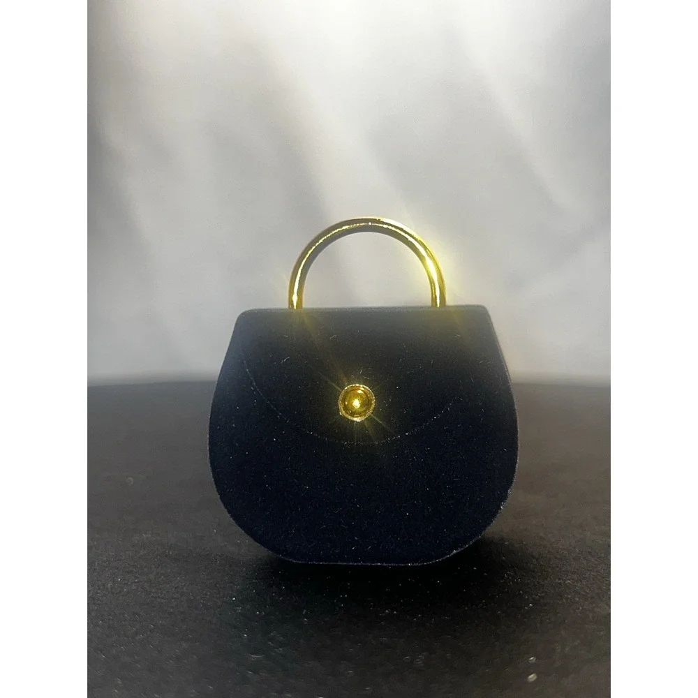 Vintage Black Velvet Mini Purse Ring Box